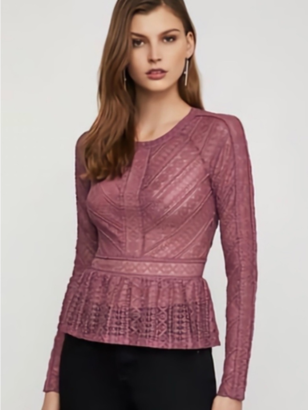 BCBG Max Azria Lace Peplum Top - Mauve